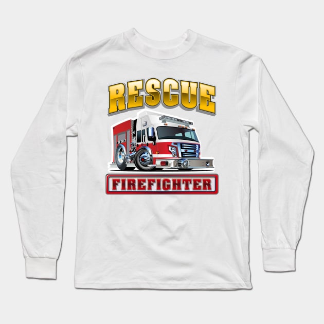 Cartoon Fire Truck Long Sleeve T-Shirt by Mechanik